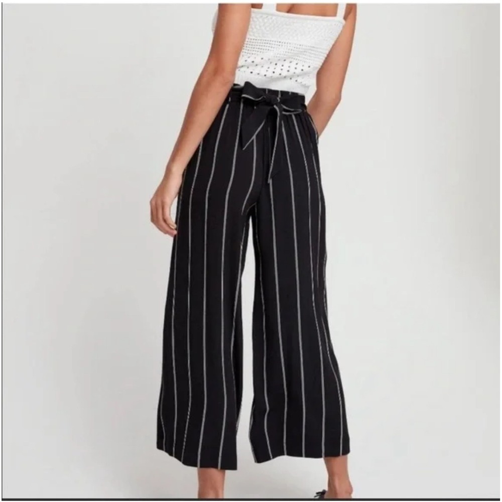 Wilfred Faun Striped Paperbag Pants High Waist Wide Leg Cropped Navy Size M